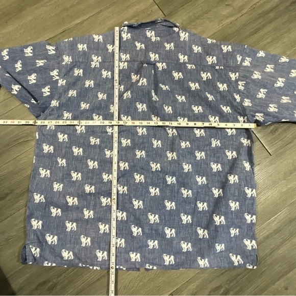 Big Dogs 100% Cotton All Over Print Blue & White Short Sleeve Button Shirt - Picture 8 of 8